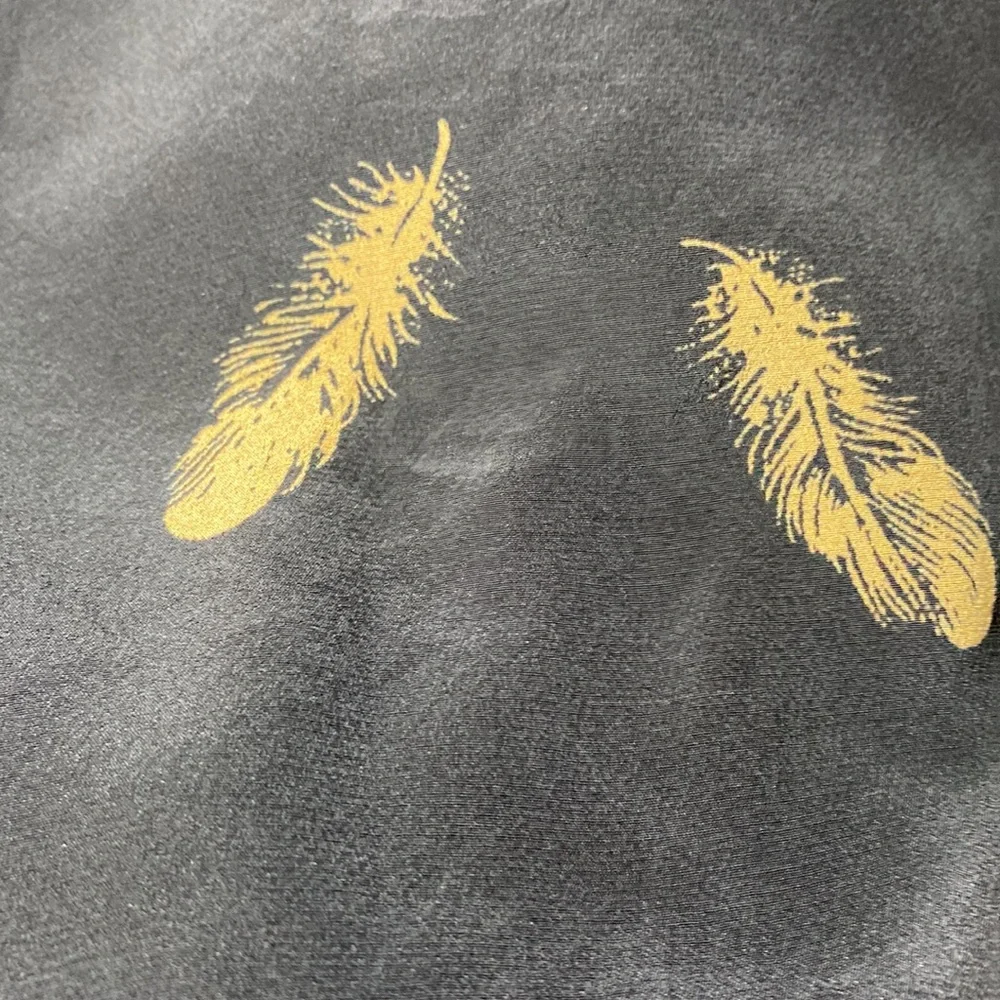 Feather Print 100% Silk Black A-Line Skirt Size M